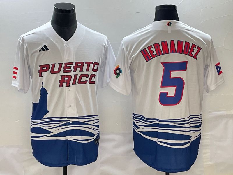 Men 2023 World Cub Puerto Rico #5 Hernandez White Nike MLB Jersey7